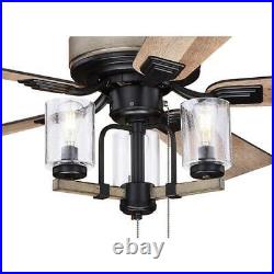 52 Black with Distressed Faux Wood LED Indoor Ceiling Fan with Light Kit