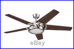 52 Brushed Nickel LED Indoor Ceiling Fan with Light Kit Reversible Blades