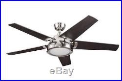 52 Brushed Nickel LED Indoor Ceiling Fan with Light Kit Reversible Blades