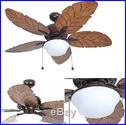 52 Ceiling Fan & Light Kit Indoor/Outdoor Downrod Bronze Palm Tropical Blade