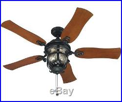 52 Downrod or Close Mount Indoor Outdoor Ceiling Fan Black Iron with Light Kit