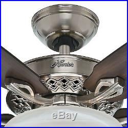 52 Hunter Brushed Nickel Traditional Ceiling Fan with Light kit- 3 Position Mount