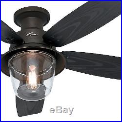 52 Hunter Indoor / Outdoor Ceiling Fan in New Bronze with Clear Glass Light Kit