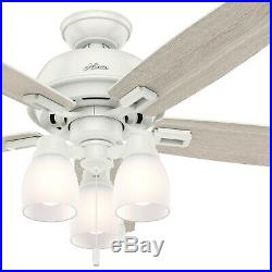 52 Hunter LED Ceiling Fan in Fresh White with Clear Frosted Glass Light Kit