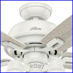52 Hunter LED Ceiling Fan in Fresh White with Clear Frosted Glass Light Kit