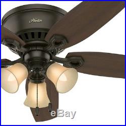 52 Hunter Low Profile Ceiling Fan in New Bronze with Toffee Glass Light Kit