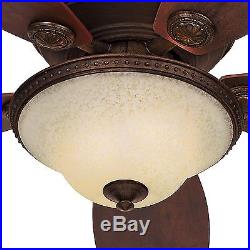 52 Hunter Low Profile Formal Tuscan Gold Ceiling Fan with Amber Scavo Glass Light