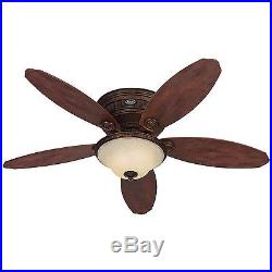 52 Hunter Low Profile Formal Tuscan Gold Ceiling Fan with Amber Scavo Glass Light