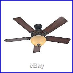 52 Hunter New Bronze Ceiling Fan with CFL Light kit and Amber Linen Glass
