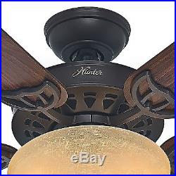 52 Hunter New Bronze Ceiling Fan with CFL Light kit and Amber Linen Glass