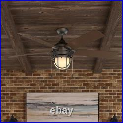 52 In. Hampton Bay Seaport LED Indoor/Outdoor Natural Iron Ceiling Fan Light Kit