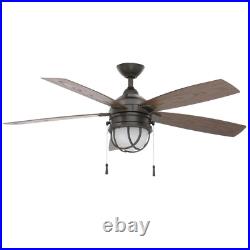 52 In. Hampton Bay Seaport LED Indoor/Outdoor Natural Iron Ceiling Fan Light Kit