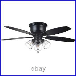 52 In Indoor LED Matte Black Hugger Ceiling Fan with Light Kit 5 Reversible Blades