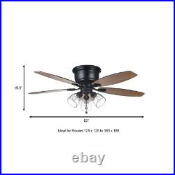 52 In Indoor LED Matte Black Hugger Ceiling Fan with Light Kit 5 Reversible Blades