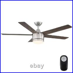 52 In. Integrated LED Indoor Brushed Nickel Ceiling Fan with Light Kit