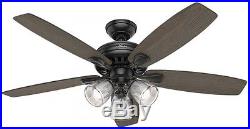 52 In. LED Indoor Matte Black Ceiling Fan With Light Kit Rustic Home Lighting