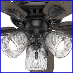 52 In. LED Indoor Matte Black Ceiling Fan With Light Kit Rustic Home Lighting