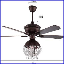 52 Inch Ceiling Fan Light Kit Crystal Chandeliers Remote Control 3 Speeds