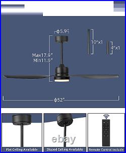 52 Inch Indoor/Outdoor Modern Ceiling Fan with Lights and Remote Control, Revers