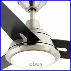 52 Inch LED Indoor Brushed Nickel Ceiling Fan With Dimmable 17-Watt LED Light Kit