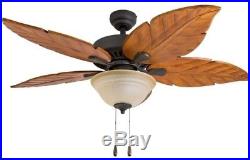 52 Inch Tropical Bronze Ceiling Fan Wooden Blades Remote Control Brown Light Kit
