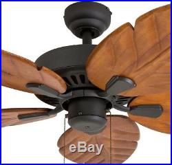 52 Inch Tropical Bronze Ceiling Fan Wooden Blades Remote Control Brown Light Kit