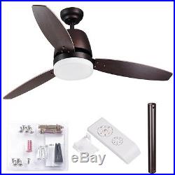 52 Indoor Ceiling Fan LED Light Kit 3 Blades Downrod Dimmable & Remote Control