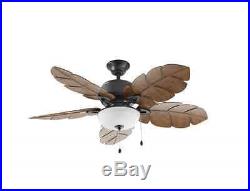 52 Indoor Outdoor Ceiling Fan 5 Palm Leaf Teak Blade Reversible Motor Light Kit
