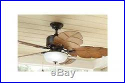52 Indoor Outdoor Ceiling Fan 5 Palm Leaf Teak Blade Reversible Motor Light Kit