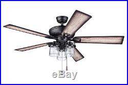 52 Matte Black 3 Light Indoor Ceiling Fan with Light Kit Reversible Blades