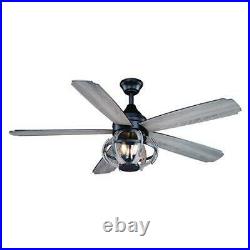 52 New Bronze with Distressed Wood LED Indoor Ceiling Fan with Light Kit