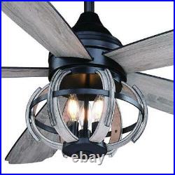 52 New Bronze with Distressed Wood LED Indoor Ceiling Fan with Light Kit