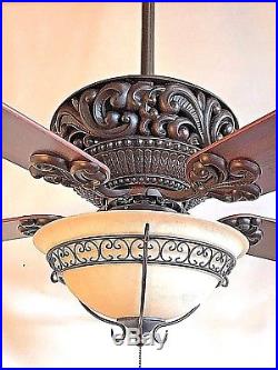 52 ORB oil rubbed bronze ceiling fan with 3 light tea stain bowl light kit