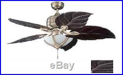 52 Palm Leaf Ceiling Fan & Havana Brass Light Kit Cool Transitional Cabin Lamp