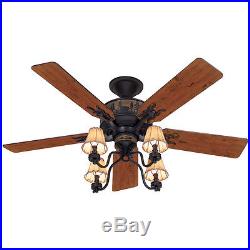 52 Rustic Cabin Oil Rubbed Bronze Ceiling Fan 4-Canvas Light Shade Kit 5-Blades