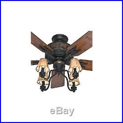 52 Rustic Cabin Oil Rubbed Bronze Ceiling Fan 4-Canvas Light Shade Kit 5-Blades