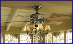 52 Rustic/Cabin Oil Rubbed Bronze Ceiling Fan 5-Blades 4-Canvas Light Shade Kit
