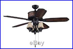 52 Textured Black 3 Light Rustic Lodge Ceiling Fan with Light Kit