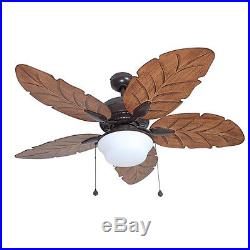 52 Weathered Bronze Downrod Mount Indoor Outdoor Ceiling Fan with Light Kit, Leaf