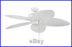 52 White with Wicker Style Blades Indoor/Outdoor Ceiling Fan with Light Kit