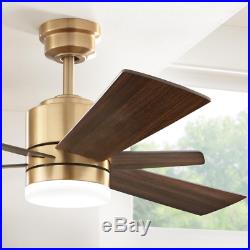 52 Wooden LED Cabin Ceiling Fan + Remote Unique Brushed Gold Fixture Light Kit