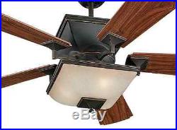 52 in 3-Speed Antique Bronze Square Ceiling Fan Light Kit American Walnut Blades