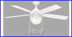 52 in 5-Durable White Blades Indoor/Outdoor Ceiling Fan Frosted Glass Light Kit