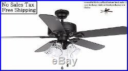 52-in Black Downrod or Close Mount Indoor Residential Ceiling Fan with Light Kit