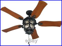 52 in. Black iron Indoor/Outdoor Downrod/Close Mount Ceiling Fan with light kit