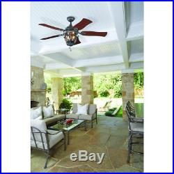 52 in. Black iron Indoor/Outdoor Downrod/Close Mount Ceiling Fan with light kit