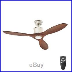 52 in. Brushed Nickel Ceiling Fan LED Light Kit Remote Control Real Wood Blades