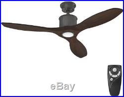 52 in. Ceiling Fan Craftsman LED Natural Iron Light Kit Remote 3 Real Wood Blade