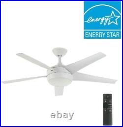 52 in. Ceiling Fan Integrated LED Indoor Matte White with Light Kit Remote