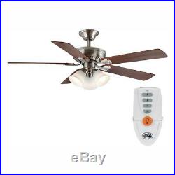52 in. Ceiling Fan LED Light Kit Remote Control Brushed Nickel Reversible Blades